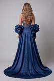 Sparkly Navy Halter Mermaid Long Evening Dress with Sequins