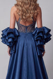 Sparkly Navy Halter Mermaid Long Evening Dress with Sequins