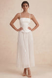 White Spaghetti Straps A Line Pleated Long Engagement Dress