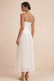 White Spaghetti Straps A Line Pleated Long Engagement Dress