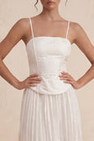 White Spaghetti Straps A Line Pleated Long Engagement Dress
