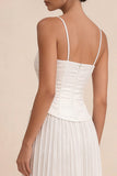 White Spaghetti Straps A Line Pleated Long Engagement Dress