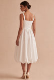 Simple White Square Neck A Line Midi Engagement Dress