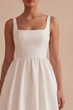 Simple White Square Neck A Line Midi Engagement Dress