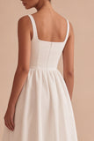 Simple White Square Neck A Line Midi Engagement Dress
