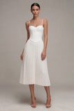 White Pleated A Line Corset Spaghetti Straps Engagement Dress