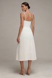 White Pleated A Line Corset Spaghetti Straps Engagement Dress