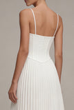 White Pleated A Line Corset Spaghetti Straps Engagement Dress