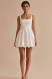 White Square Neck A Line Short Graduation Dress