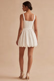 White Square Neck A Line Short Graduation Dress