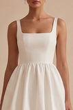 White Square Neck A Line Short Graduation Dress