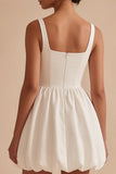 White Square Neck A Line Short Graduation Dress