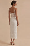 White Lace Shearh Corset Spaghetti Straps Midi Engagement Dress