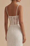 White Lace Shearh Corset Spaghetti Straps Midi Engagement Dress