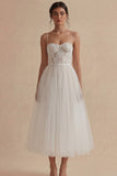 White Corset A Line Spaghetti Straps Tulle Engagement Dress with Lace