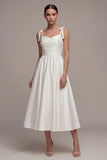 White A Line Satin Wide Straps Long Engagement Dress