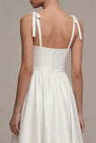 White A Line Satin Wide Straps Long Engagement Dress