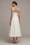 White A Line Satin Wide Straps Long Engagement Dress