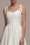 White A Line Satin Wide Straps Long Engagement Dress