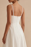 Simple White Satin A Line Midi Engagement Dress