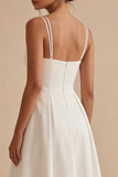 Simple White Satin A Line Midi Engagement Dress