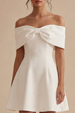 White A Line Off the Shoulder Satin Bridal Shower Dress