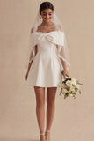 White A Line Off the Shoulder Satin Bridal Shower Dress