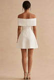 White A Line Off the Shoulder Satin Bridal Shower Dress