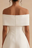 White A Line Off the Shoulder Satin Bridal Shower Dress