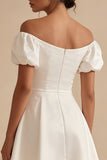 White A Line Off the Shoulder Short Graduation Dress with Puff Sleeves