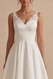 White A Line V-Neck Maxi Engagement Dress with Lace