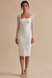 Bodycon Lace Long Sleeves Floral White Boho Engagement Dress