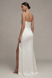 Sweetheart White Sheath Ruched Maxi Engagement Dress with Slit