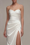 Sweetheart White Sheath Ruched Maxi Engagement Dress with Slit