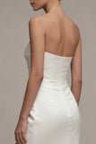 Sweetheart White Sheath Ruched Maxi Engagement Dress with Slit