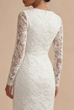 Lace Long Sleeves Floral Midi Bodycon White Boho Engagement Dress