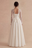White A Line Elegant Maxi Wedding Dress with Lace Long Sleeves