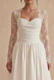 White A Line Elegant Maxi Wedding Dress with Lace Long Sleeves