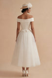 Off the Shoulder White Long A Line Wedding Dress