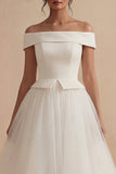 Off the Shoulder White Long A Line Wedding Dress