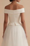 Off the Shoulder White Long A Line Wedding Dress