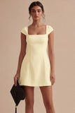 White A Line Square Neck Graduation Dress with Cap Sleeves