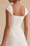 White A Line Square Neck Graduation Dress with Cap Sleeves