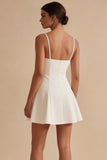 White A Line Spaghetti Straps Short Graduation Dress with Bow