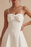 White A Line Spaghetti Straps Short Graduation Dress with Bow