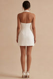 Halter A Line White Satin Graduation Dress