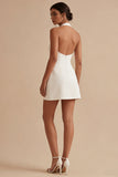 Halter A Line White Satin Graduation Dress