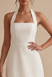 Halter A Line White Satin Graduation Dress