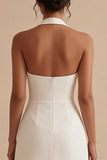 Halter A Line White Satin Graduation Dress