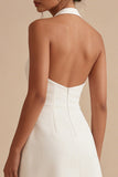 Halter A Line White Satin Graduation Dress